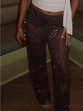 Zara Sheer Embellished Brown Sequin Pants